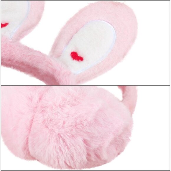 Women's Pink Lovely Bunny Earmuffs Winter Warm Plush Foldable Soft Ear Warmer - Picture 8 of 9
